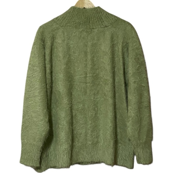 Lee Sands Angora Blend Cardigan OS Pea Green Single Button NWT Cozycore Vintage - Picture 3 of 9